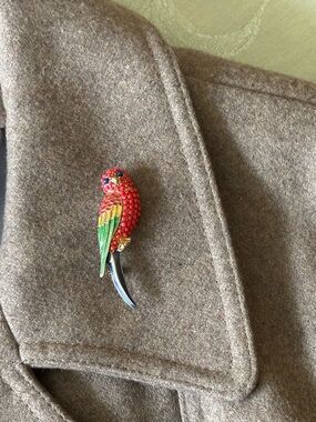 Red Parrot Bird Pin Brooch with Multicolor Enamel Accents